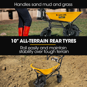 Baumr-AG | 40V Battery Powered Motorised Wheelbarrow | 100L Bucket Volume | 3-Wheel | 260KG Capacity | Lifting Bucket