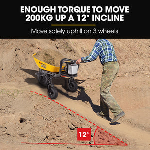 Baumr-AG | 40V Battery Powered Motorised Wheelbarrow | 100L Bucket Volume | 3-Wheel | 260KG Capacity | Lifting Bucket