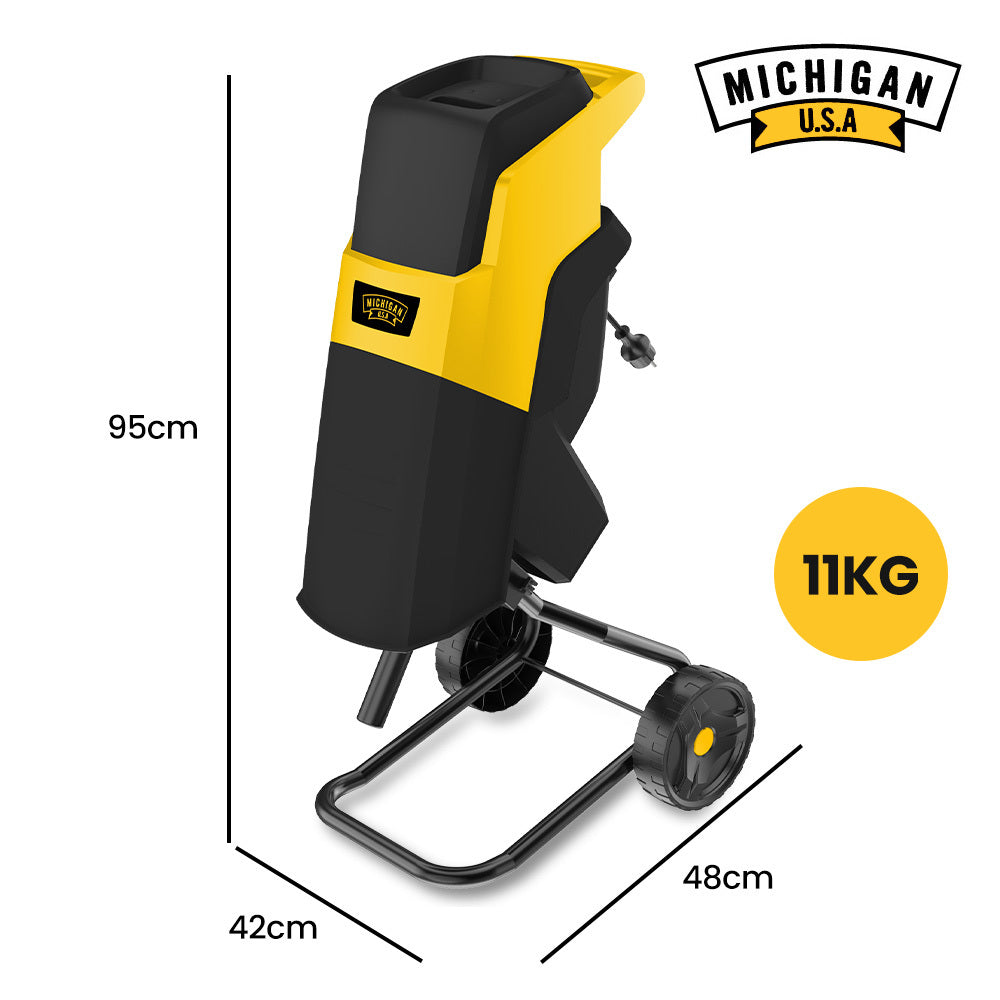 MICHIGAN 2400W Electric Garden Mulcher Shredder | Portable Wood Chipper | Push Stick | 40L Collection Bag