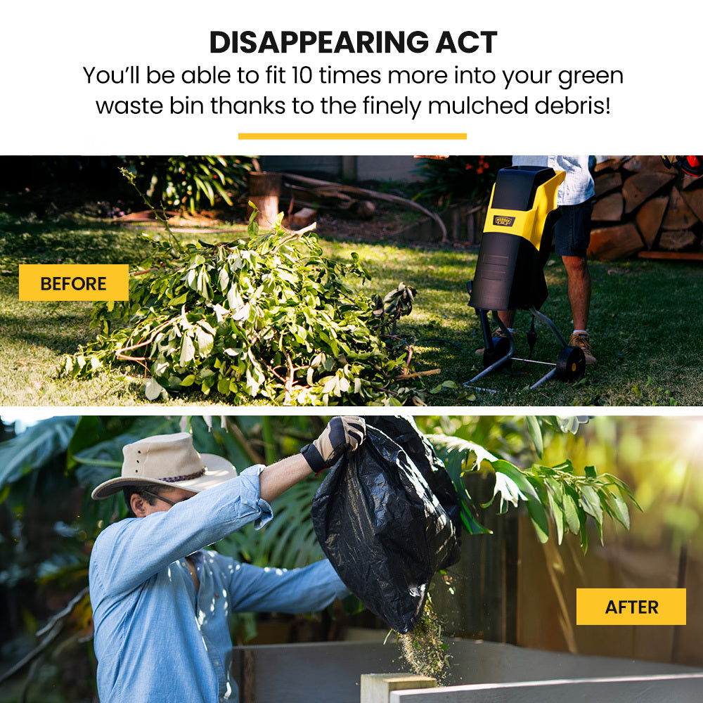 MICHIGAN 2400W Electric Garden Mulcher Shredder | Portable Wood Chipper | Push Stick | 40L Collection Bag