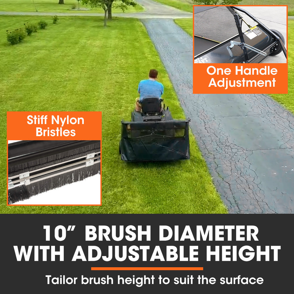 PlantCraft Lawn Sweeper | 48" Wide | Tow Behind | Universal Hitch | Grass & Leaf Collector