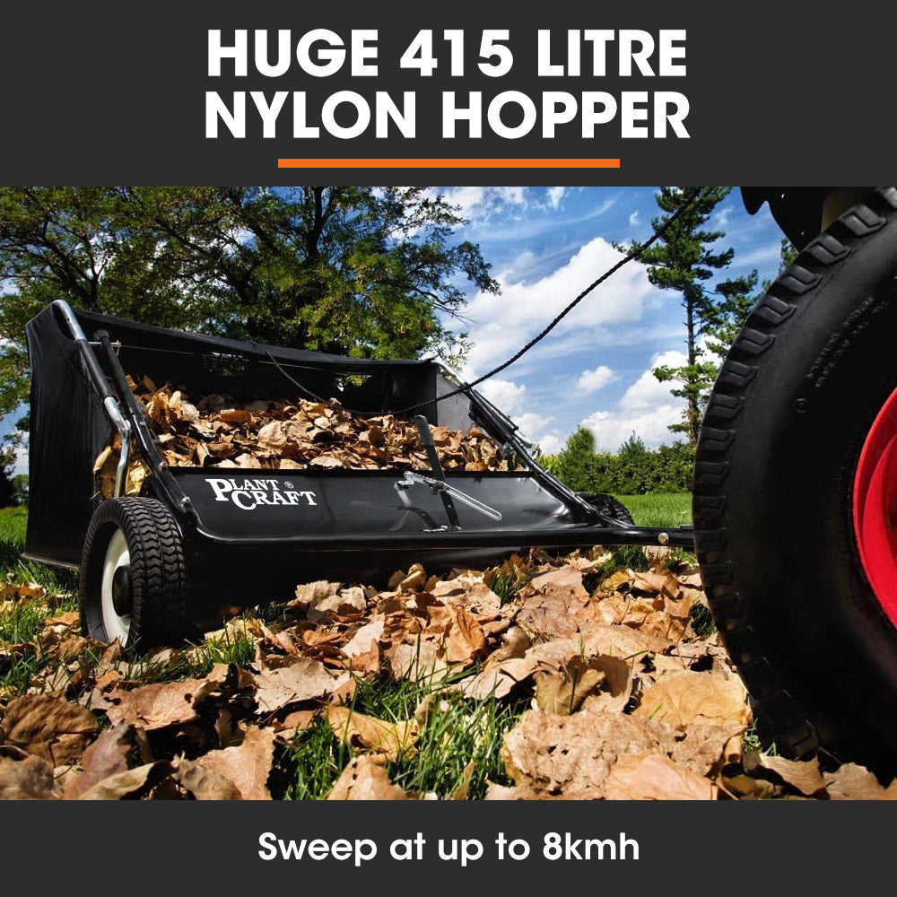PlantCraft Lawn Sweeper | 48" Wide | Tow Behind | Universal Hitch | Grass & Leaf Collector