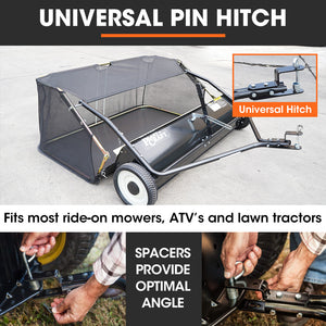 PlantCraft Lawn Sweeper | 48" Wide | Tow Behind | Universal Hitch | Grass & Leaf Collector