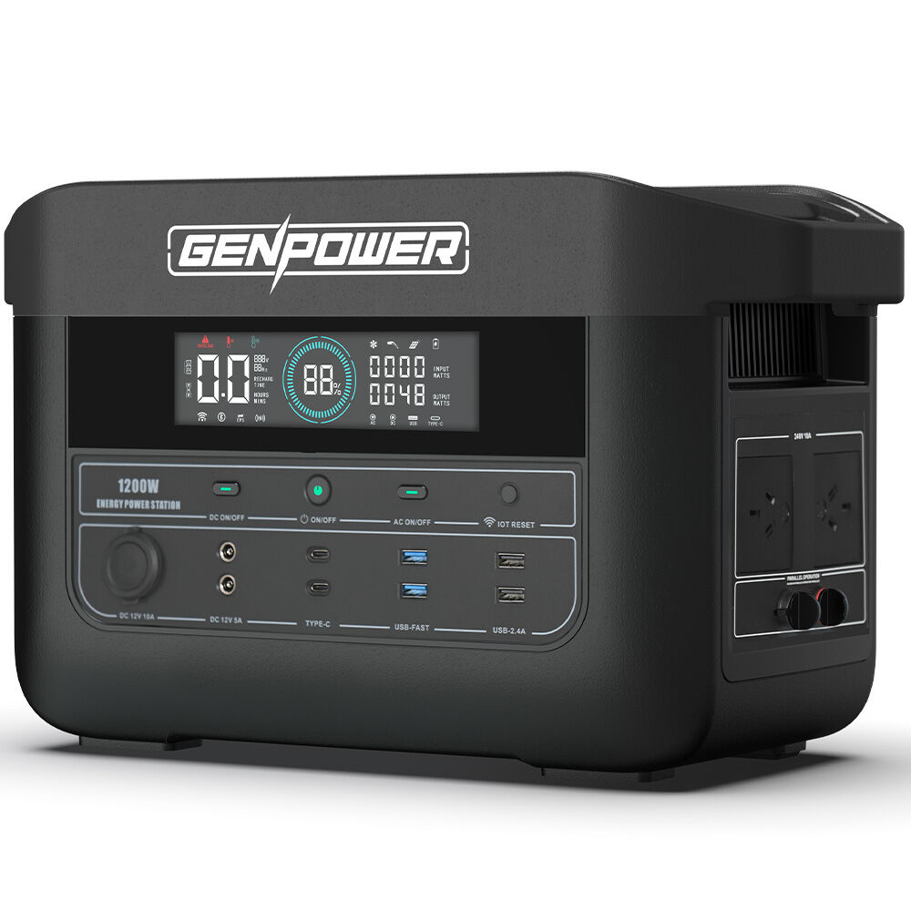 GENPOWER 1200W Portable Lithium Power Station | 1075Wh LiFePo4 | Multiple Voltage Output | 15W Wireless Charger | Camping & Backup Power