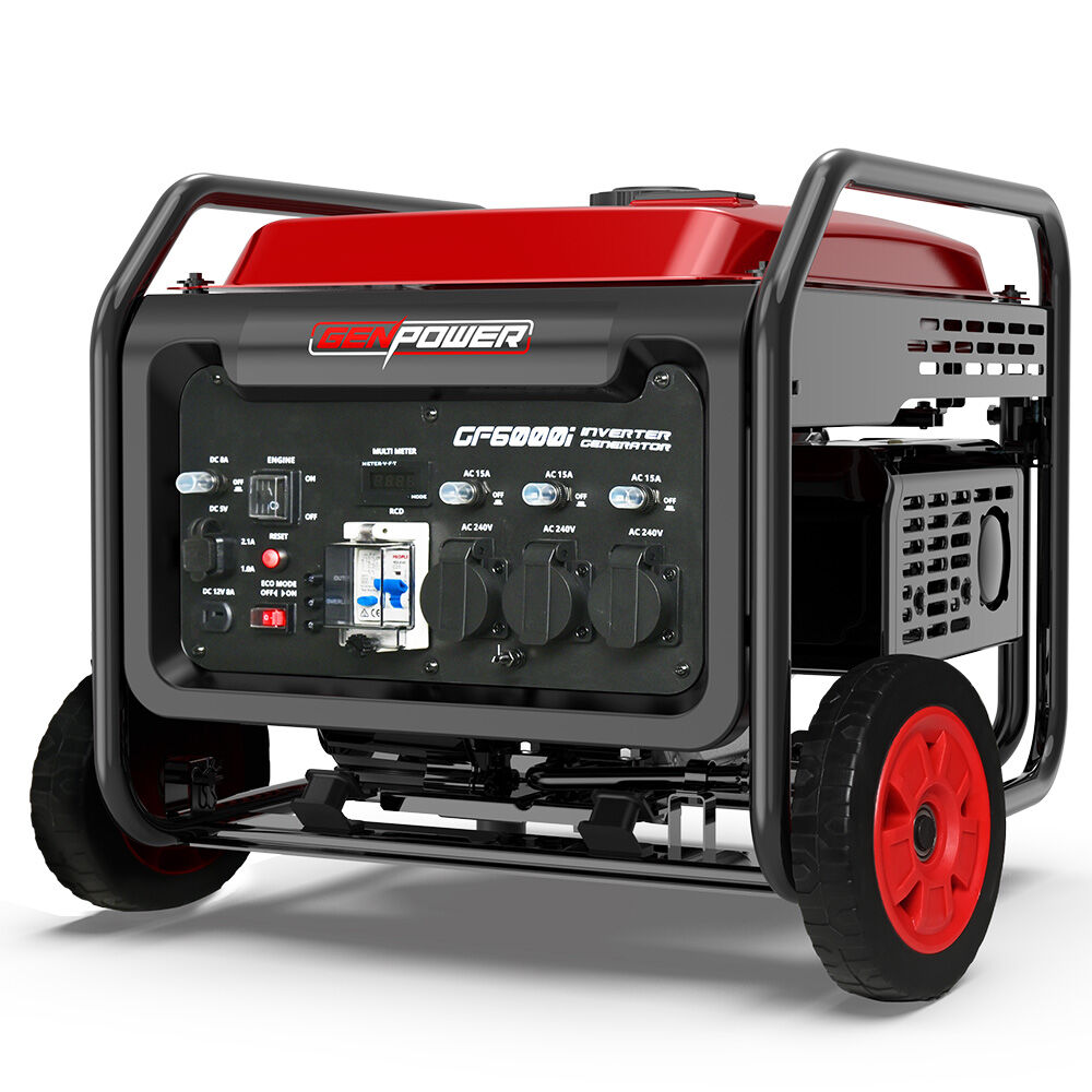 GENPOWER 6kW Peak 5kW Open Frame Inverter Generator | 3x15A | 15L Tank | Wheels