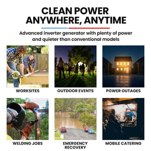 GENPOWER 6.2kW Peak 6.0kW Inverter Generator, Push Button & Remote Start, 15L Tank, Portable w/ Wheels, Camping, Backup