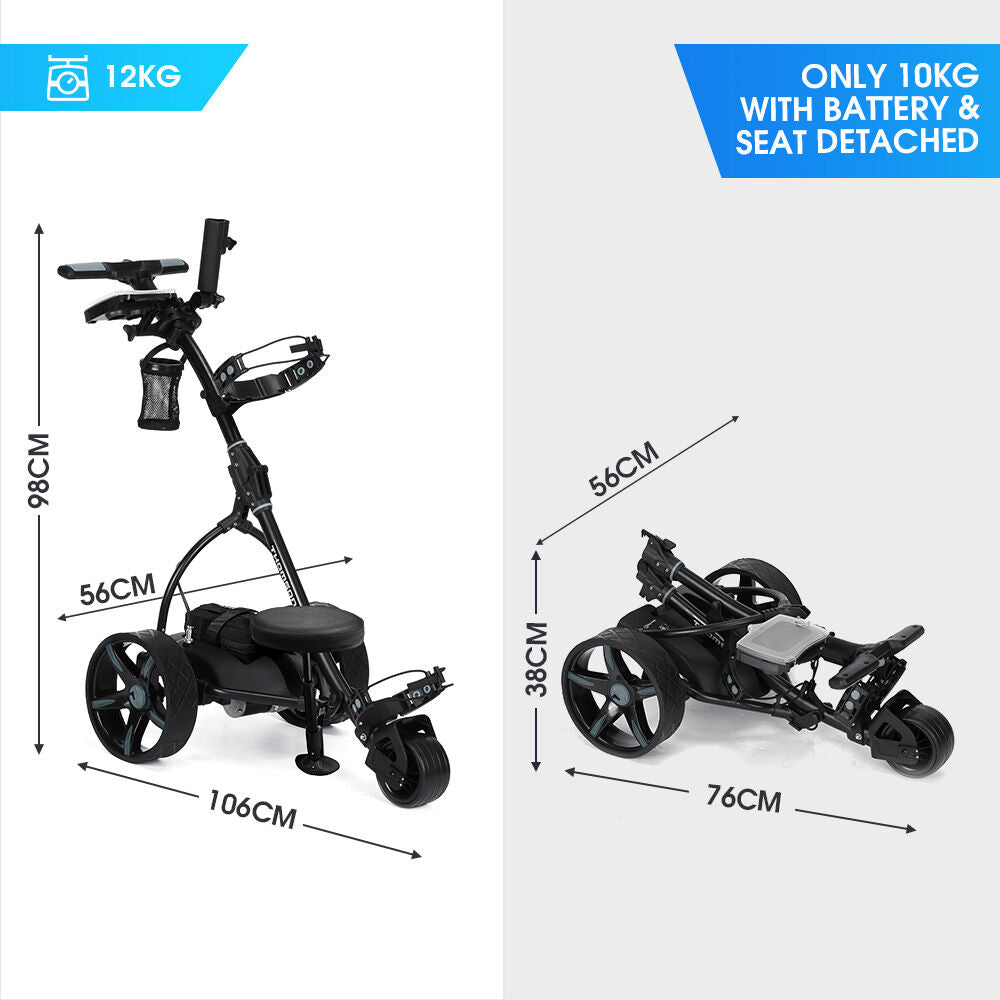 THOMSON E5000 Pro Lithium Golf Buggy | 36 Hole | 12kg | Easy Fold | Electric Motorised Buggy Trolley Cart | Black
