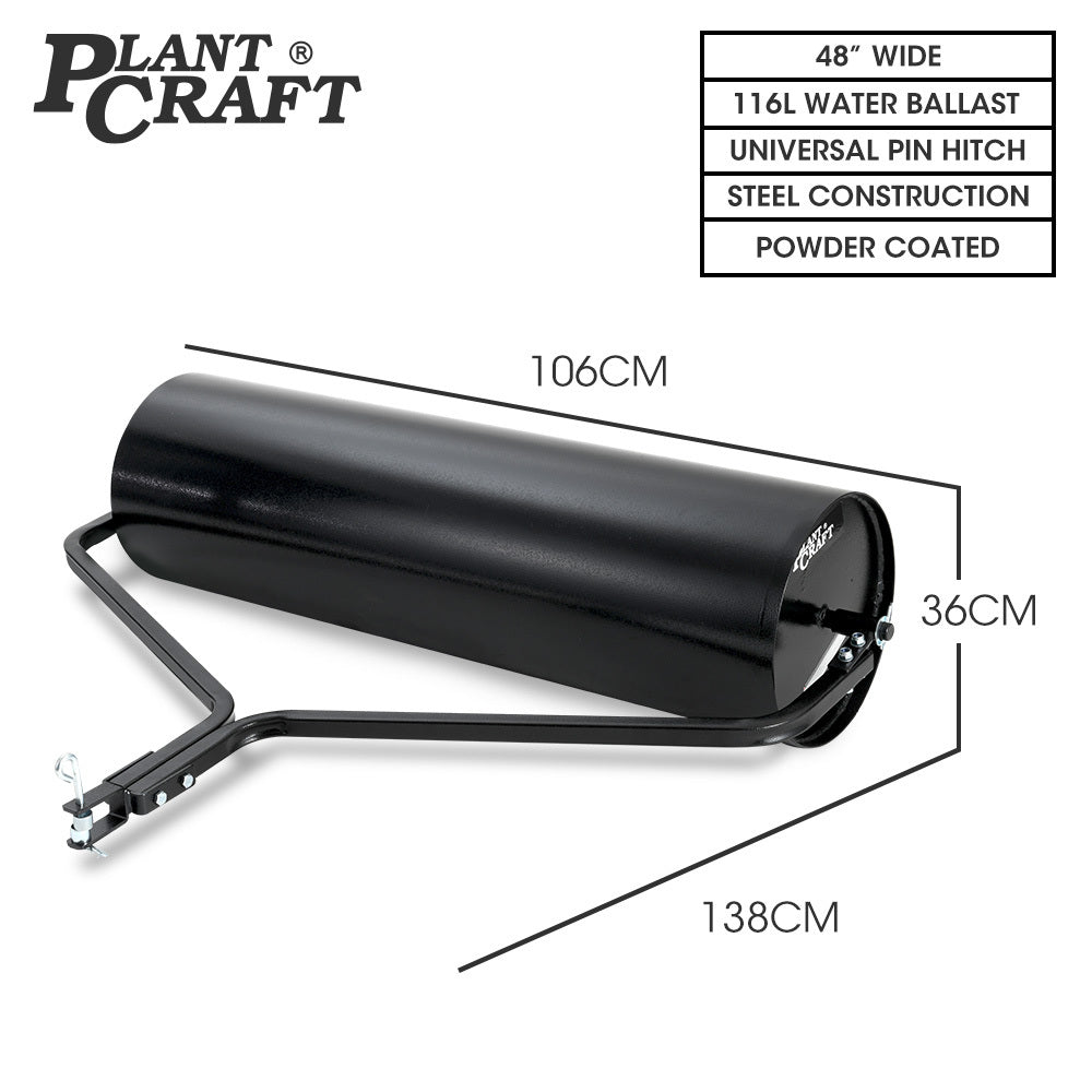 PLANTCRAFT 48" Tow-Behind Lawn Roller | 116L Capacity | Water or Sand Filled | For Leveling Grass & Sod