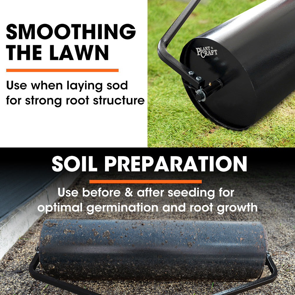 PLANTCRAFT 48" Tow-Behind Lawn Roller | 116L Capacity | Water or Sand Filled | For Leveling Grass & Sod
