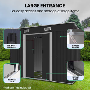 Garden Shed | PlantCraft | Galvanised Steel | 2.38 x 1.31 x 1.82m | Sliding Doors + Floor Frame