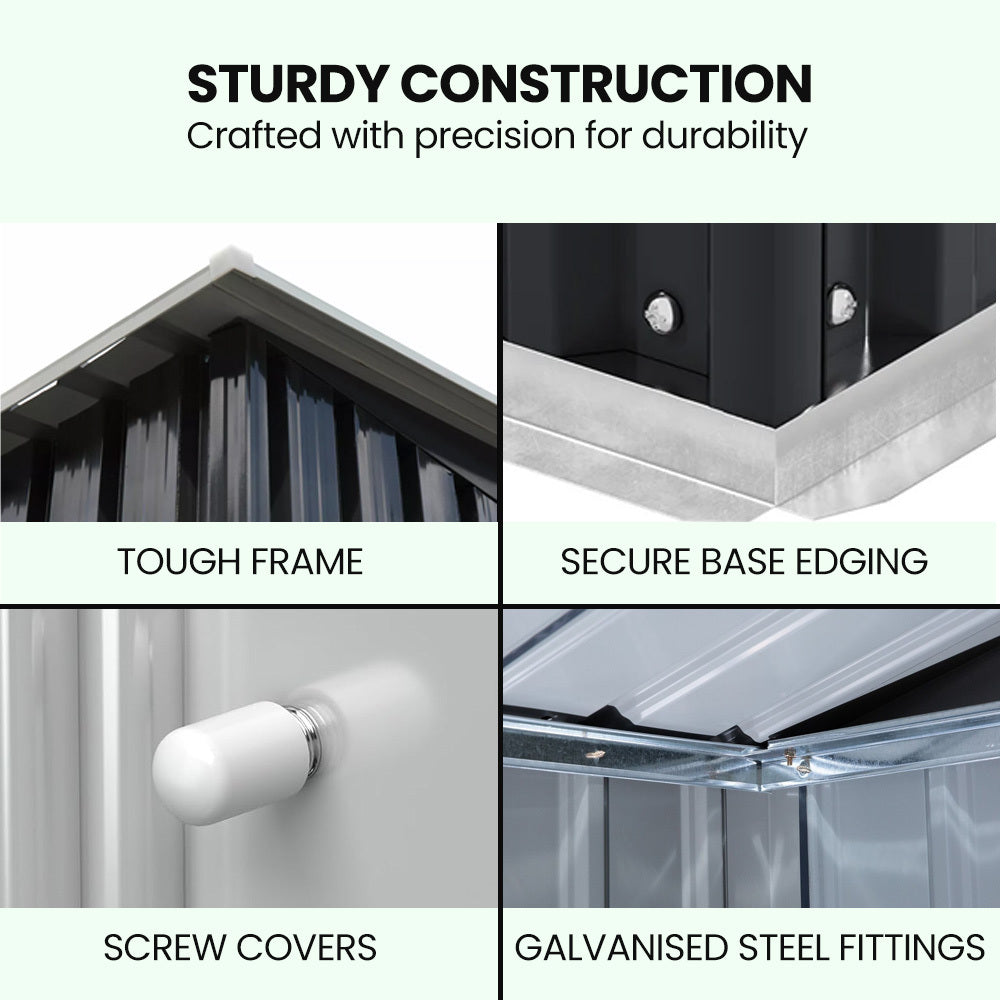 Garden Shed | PlantCraft | Galvanised Steel | 2.38 x 1.31 x 1.82m | Sliding Doors + Floor Frame