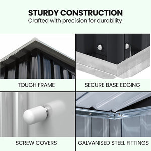 Garden Shed | PlantCraft | Galvanised Steel | 2.38 x 1.31 x 1.82m | Sliding Doors + Floor Frame