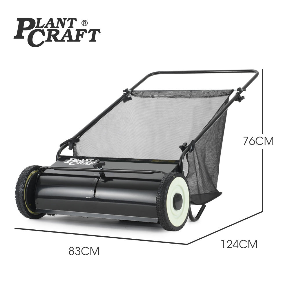 PlantCraft Push Lawn Sweeper | 26" Wide | Leaf & Grass Clipping Collector