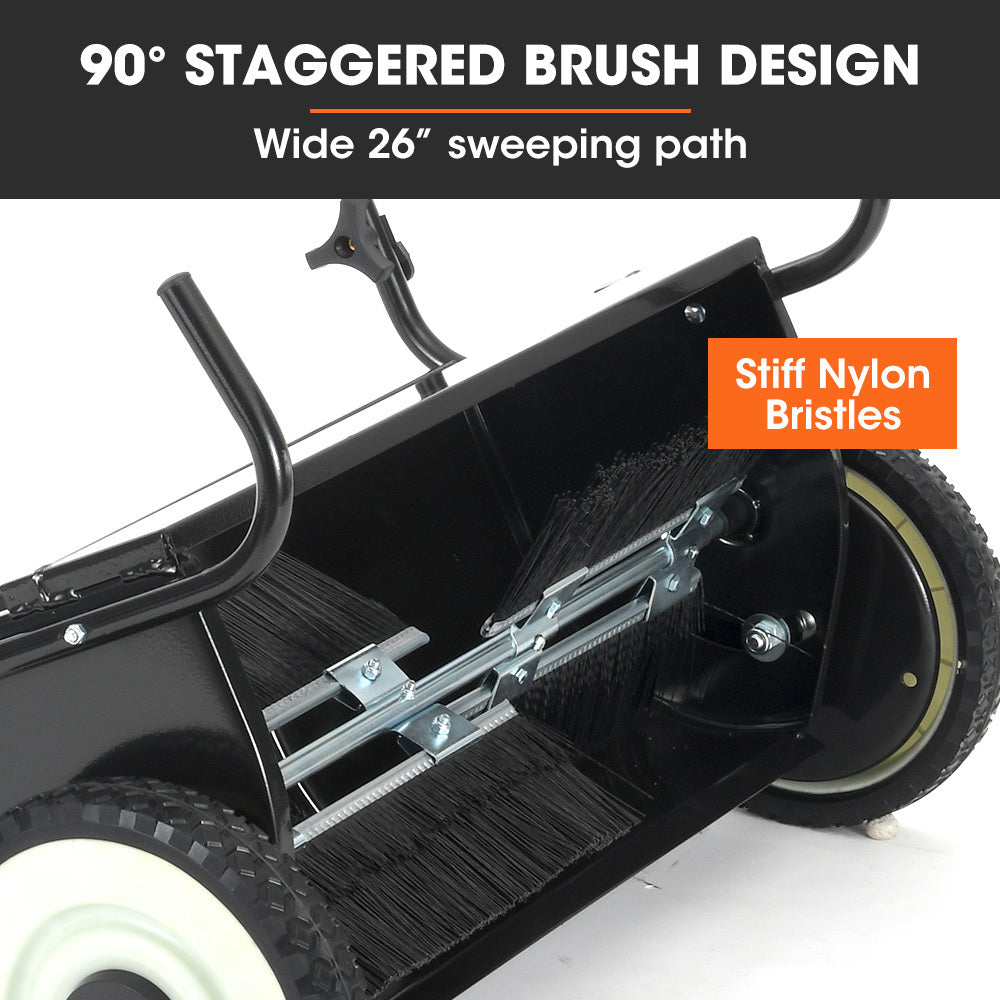 PlantCraft Push Lawn Sweeper | 26" Wide | Leaf & Grass Clipping Collector