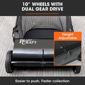 PlantCraft Push Lawn Sweeper | 26" Wide | Leaf & Grass Clipping Collector