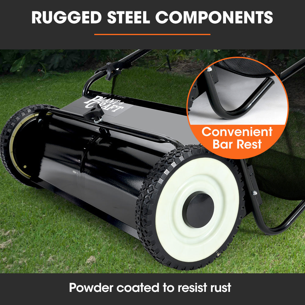 PlantCraft Push Lawn Sweeper | 26" Wide | Leaf & Grass Clipping Collector