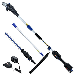 POWERBLADE 20V Cordless Pole Saw & Hedge Trimmer Combo | 8" Chainsaw Pruner & 20" Hedger | Telescopic Handle | Battery & Fast Charger Kit