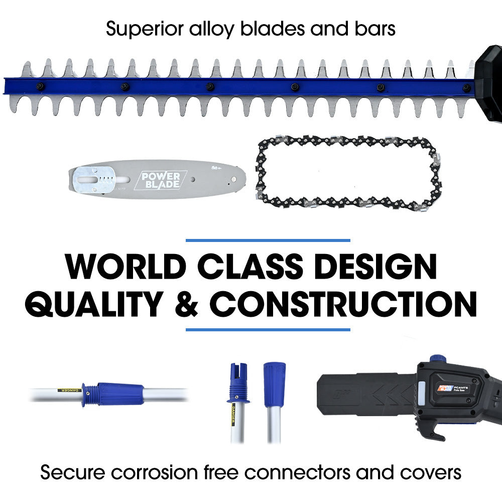 POWERBLADE 20V Cordless Pole Saw & Hedge Trimmer Combo | 8" Chainsaw Pruner & 20" Hedger | Telescopic Handle | Battery & Fast Charger Kit