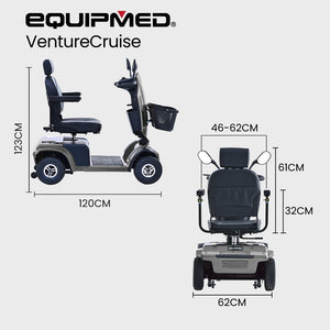 EQUIPMED Mobility Scooter | S-XXL Comfortable Size for Riders, 30km Max Range, 180kg Capacity, Grey