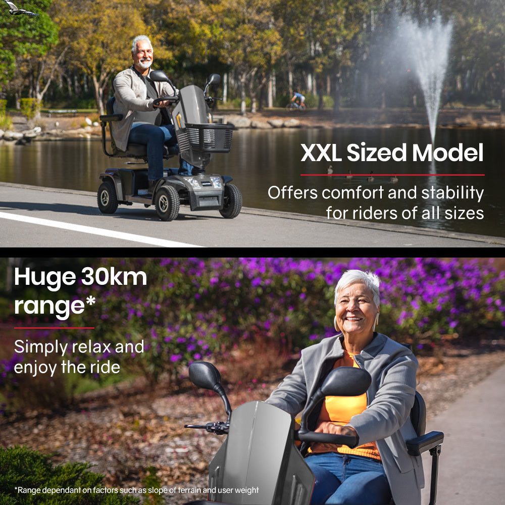 EQUIPMED Mobility Scooter | S-XXL Comfortable Size for Riders, 30km Max Range, 180kg Capacity, Grey