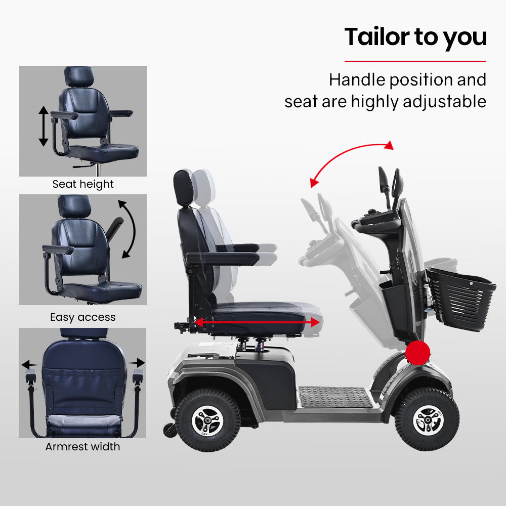 EQUIPMED Mobility Scooter | S-XXL Comfortable Size for Riders, 30km Max Range, 180kg Capacity, Grey