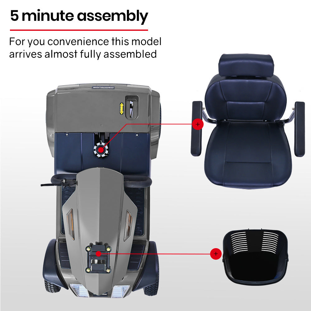 EQUIPMED Mobility Scooter | S-XXL Comfortable Size for Riders, 30km Max Range, 180kg Capacity, Grey