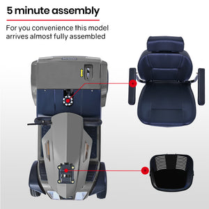 EQUIPMED Mobility Scooter | S-XXL Comfortable Size for Riders, 30km Max Range, 180kg Capacity, Grey