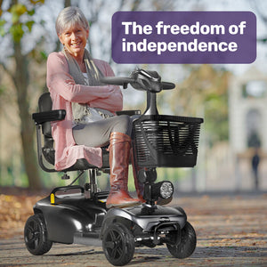 EQUIPMED FreeLite+ | Mid-Sized Foldable Electric Mobility Scooter | Lithium Battery | Long Range | Easy Charging | Grey