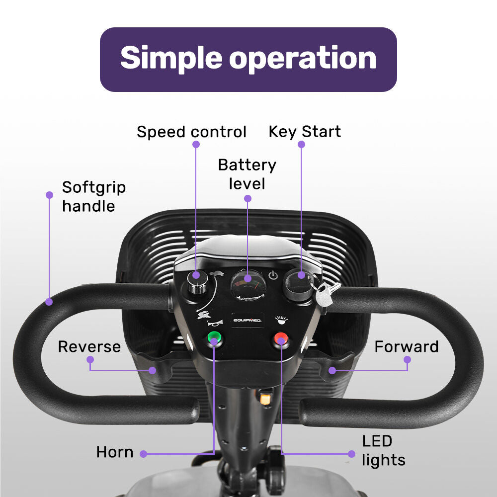 EQUIPMED FreeLite+ | Mid-Sized Foldable Electric Mobility Scooter | Lithium Battery | Long Range | Easy Charging | Grey