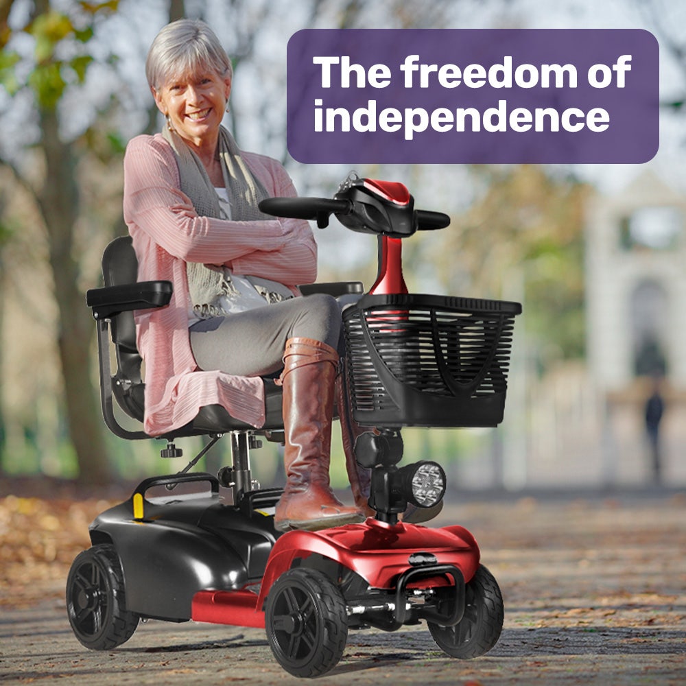 EQUIPMED FreeLite+ | Mid-Sized Foldable Electric Mobility Scooter | Lithium Battery | Long Range | Easy Charging | Red