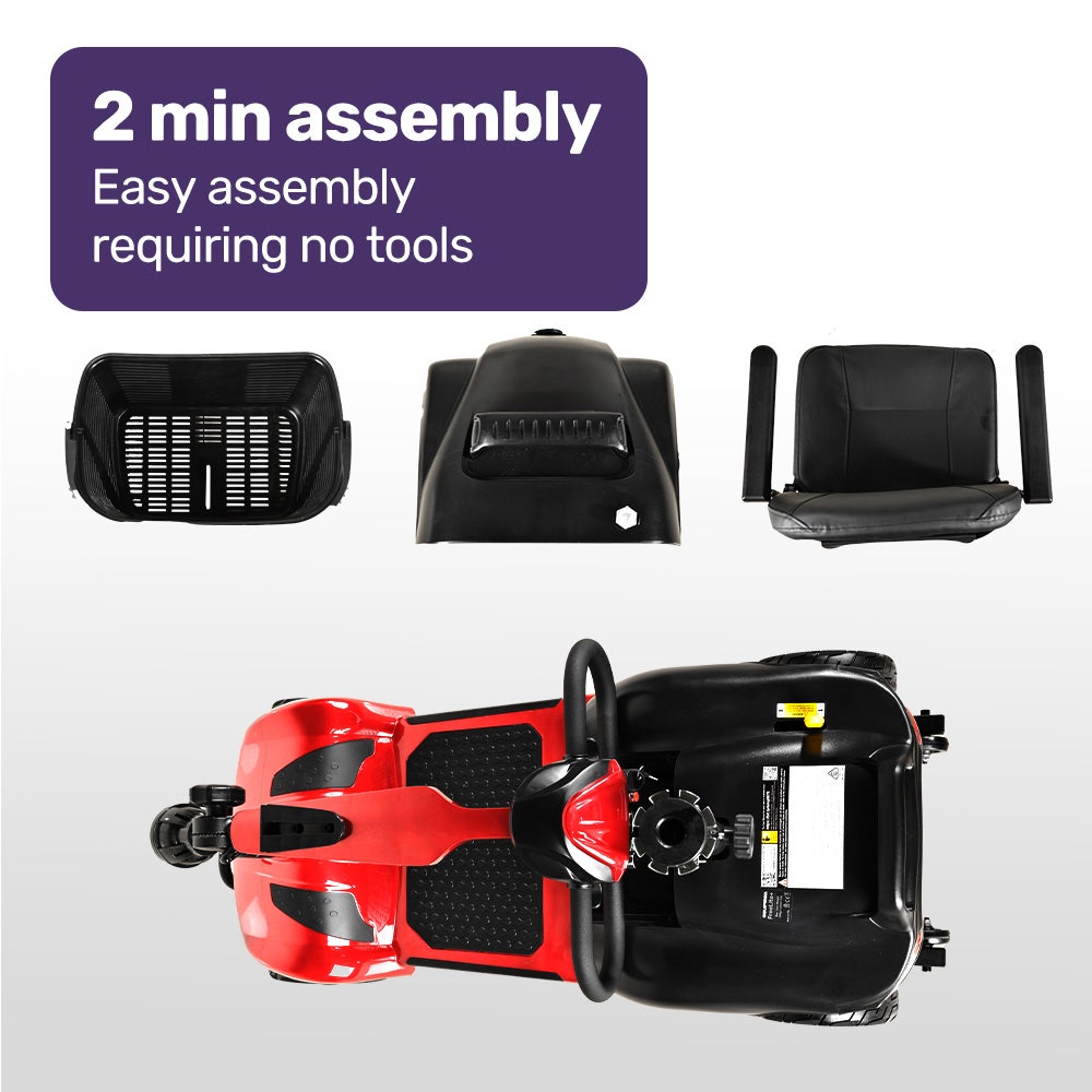 EQUIPMED FreeLite+ | Mid-Sized Foldable Electric Mobility Scooter | Lithium Battery | Long Range | Easy Charging | Red