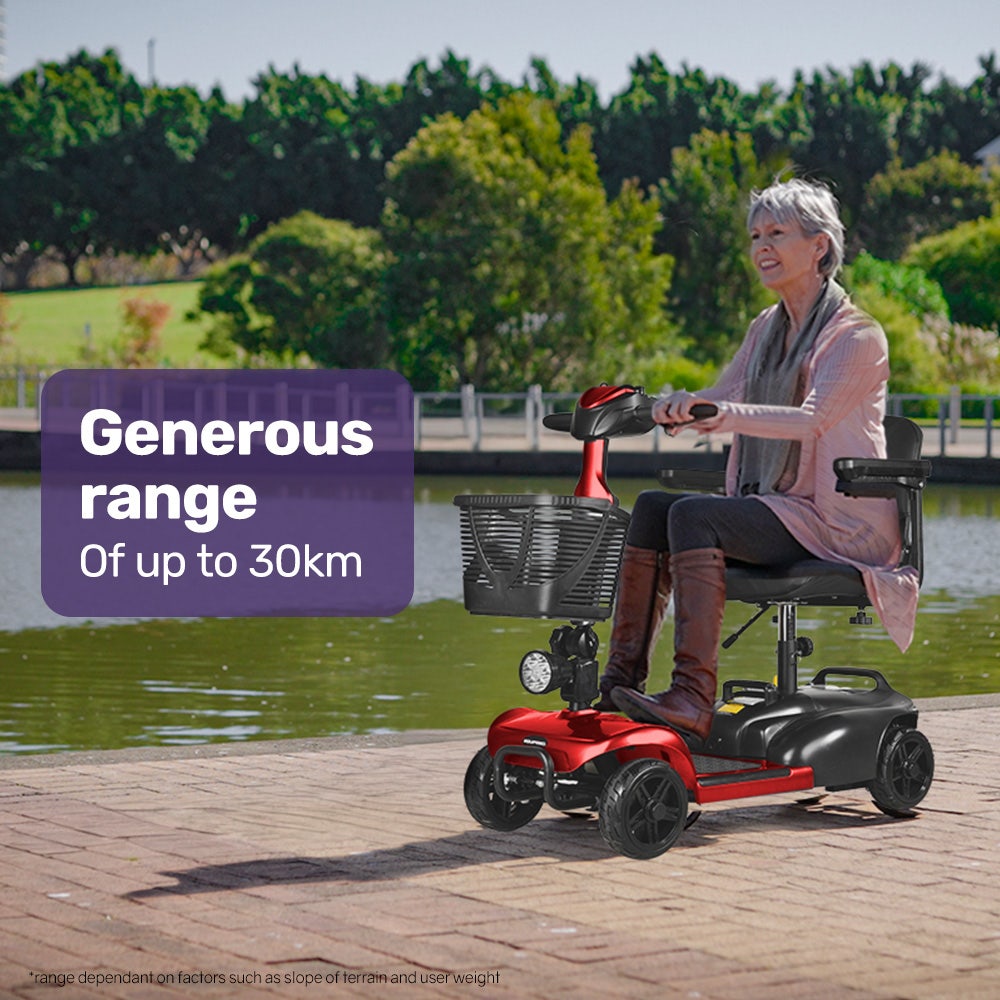 EQUIPMED FreeLite+ | Mid-Sized Foldable Electric Mobility Scooter | Lithium Battery | Long Range | Easy Charging | Red