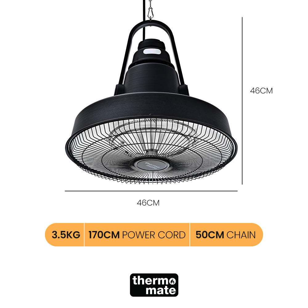 THERMOMATE Hanging Patio Heater | 1500W | Electric | Radiant Carbon Fiber Element | Remote Control