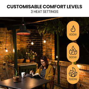 THERMOMATE Hanging Patio Heater | 1500W | Electric | Radiant Carbon Fiber Element | Remote Control