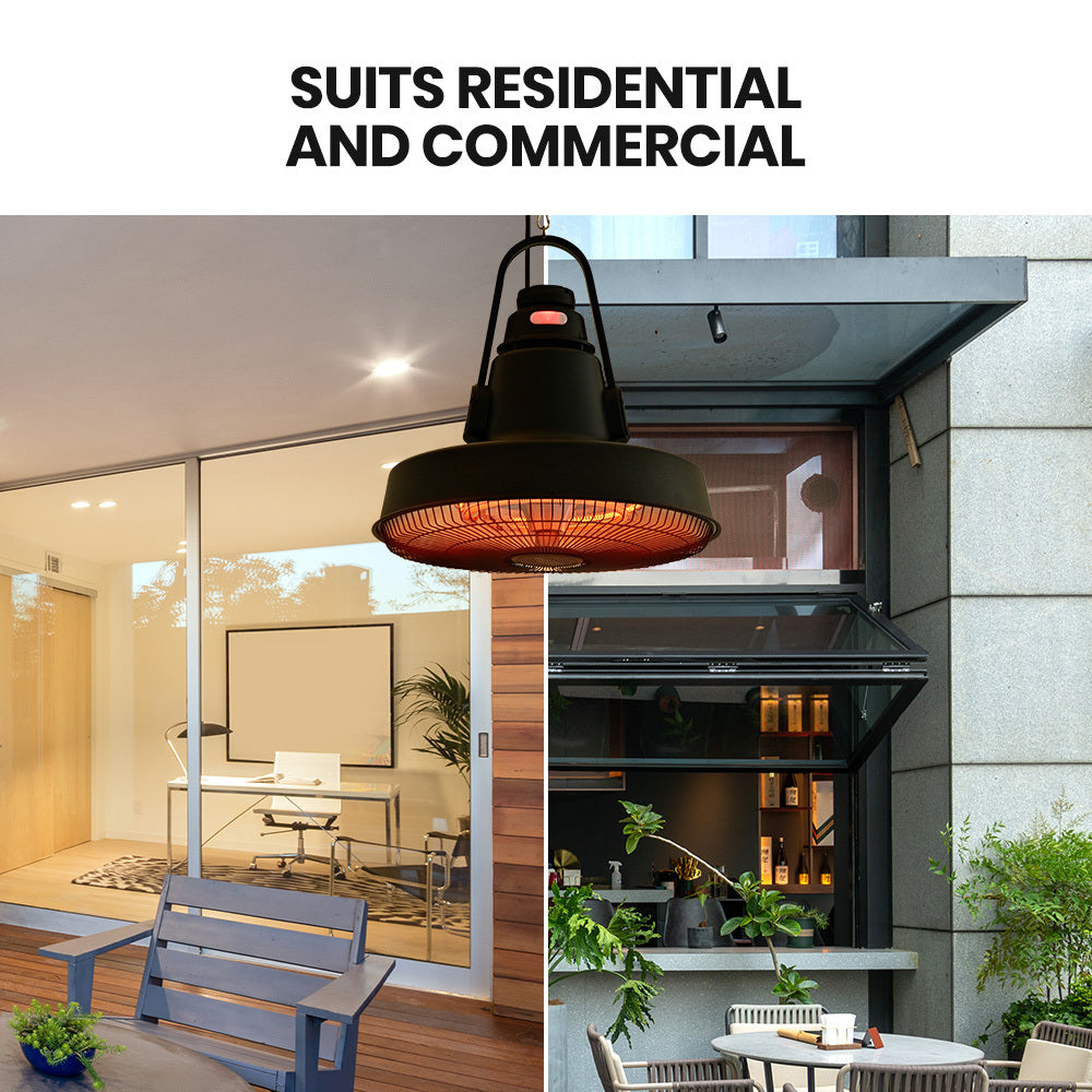 THERMOMATE Hanging Patio Heater | 1500W | Electric | Radiant Carbon Fiber Element | Remote Control