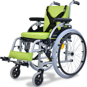 EQUIPMED Kids Premium Paediatric Wheelchair | Lightweight Aluminium, 22" Wheels, 75kg Rated, Green