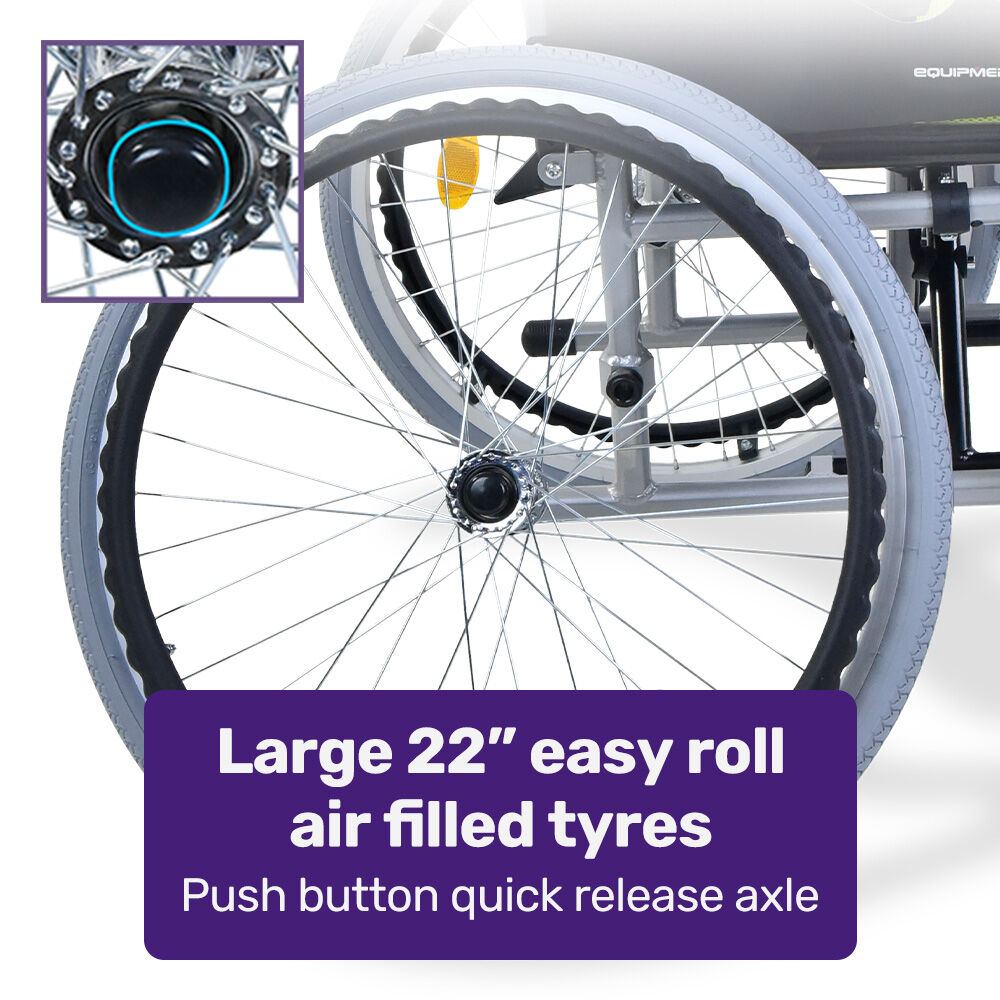 EQUIPMED Kids Premium Paediatric Wheelchair | Lightweight Aluminium, 22" Wheels, 75kg Rated, Green