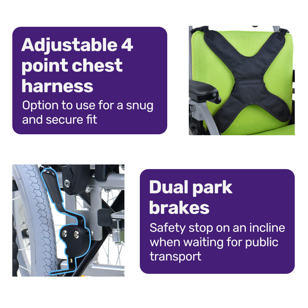 EQUIPMED Kids Premium Paediatric Wheelchair | Lightweight Aluminium, 22" Wheels, 75kg Rated, Green