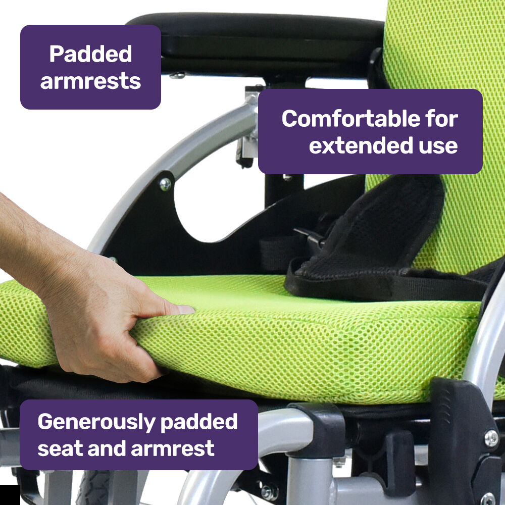 EQUIPMED Kids Premium Paediatric Wheelchair | Lightweight Aluminium, 22" Wheels, 75kg Rated, Green