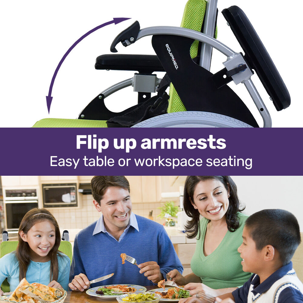 EQUIPMED Kids Premium Paediatric Wheelchair | Lightweight Aluminium, 22" Wheels, 75kg Rated, Green