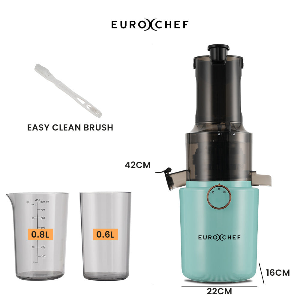 EUROCHEF Cold Press Slow Juicer Machine | 200W | Large Chute | Seafoam Green