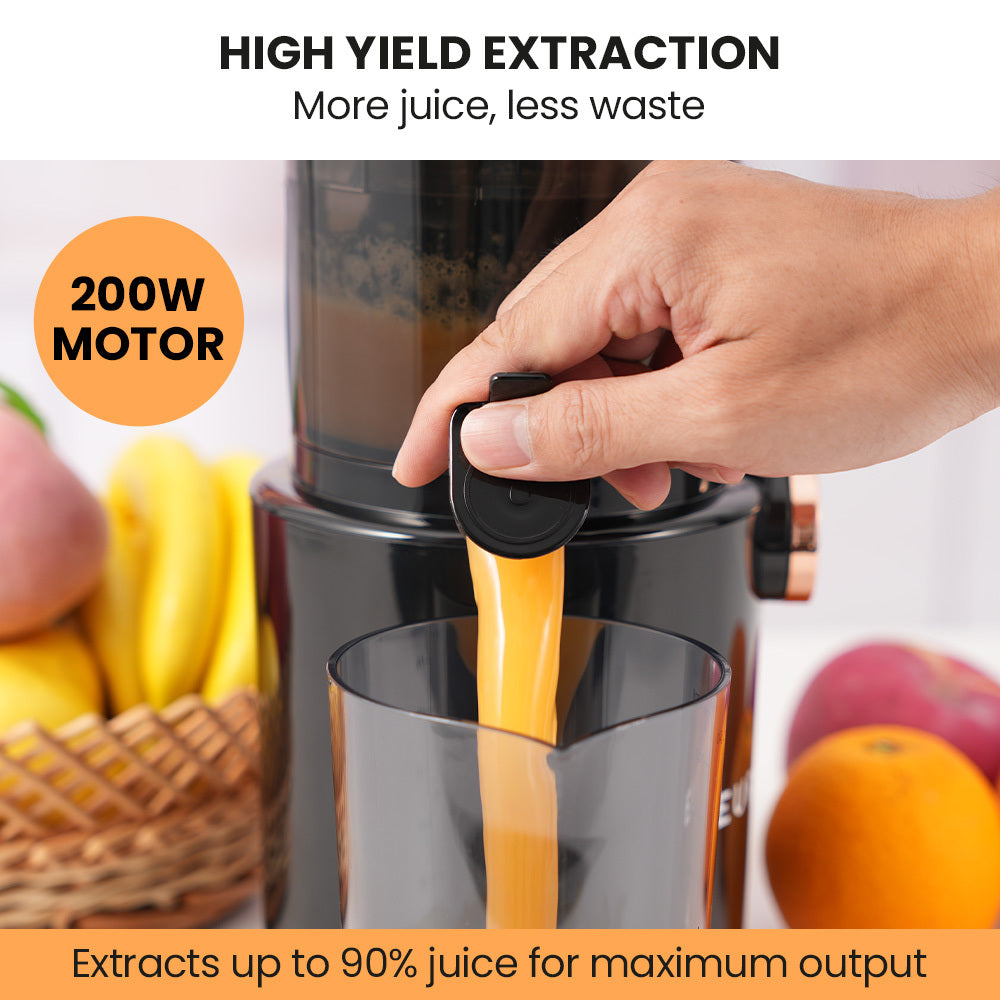 EUROCHEF Cold Press Slow Juicer Machine | 200W | Large Chute | Charcoal Grey