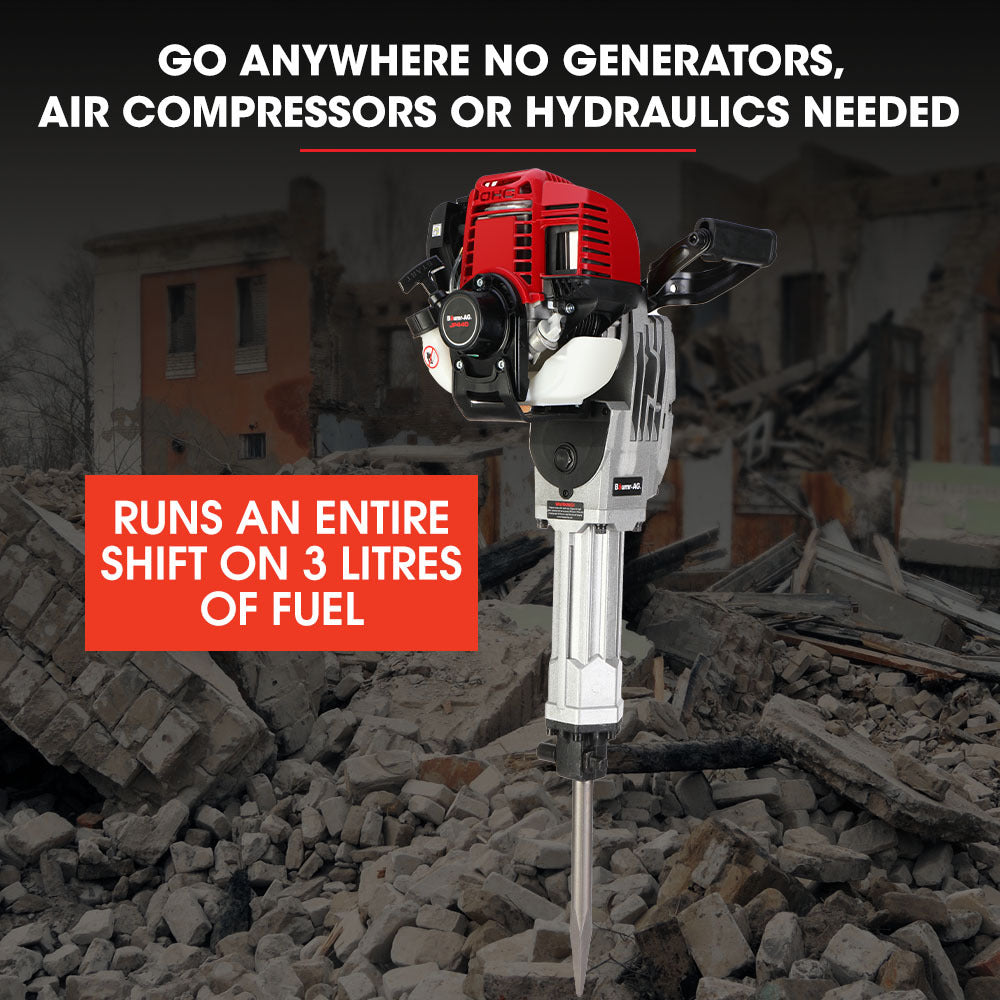 Baumr-AG Petrol Jackhammer | 4-Stroke Engine | Includes 2 Chisels & Carry Bag