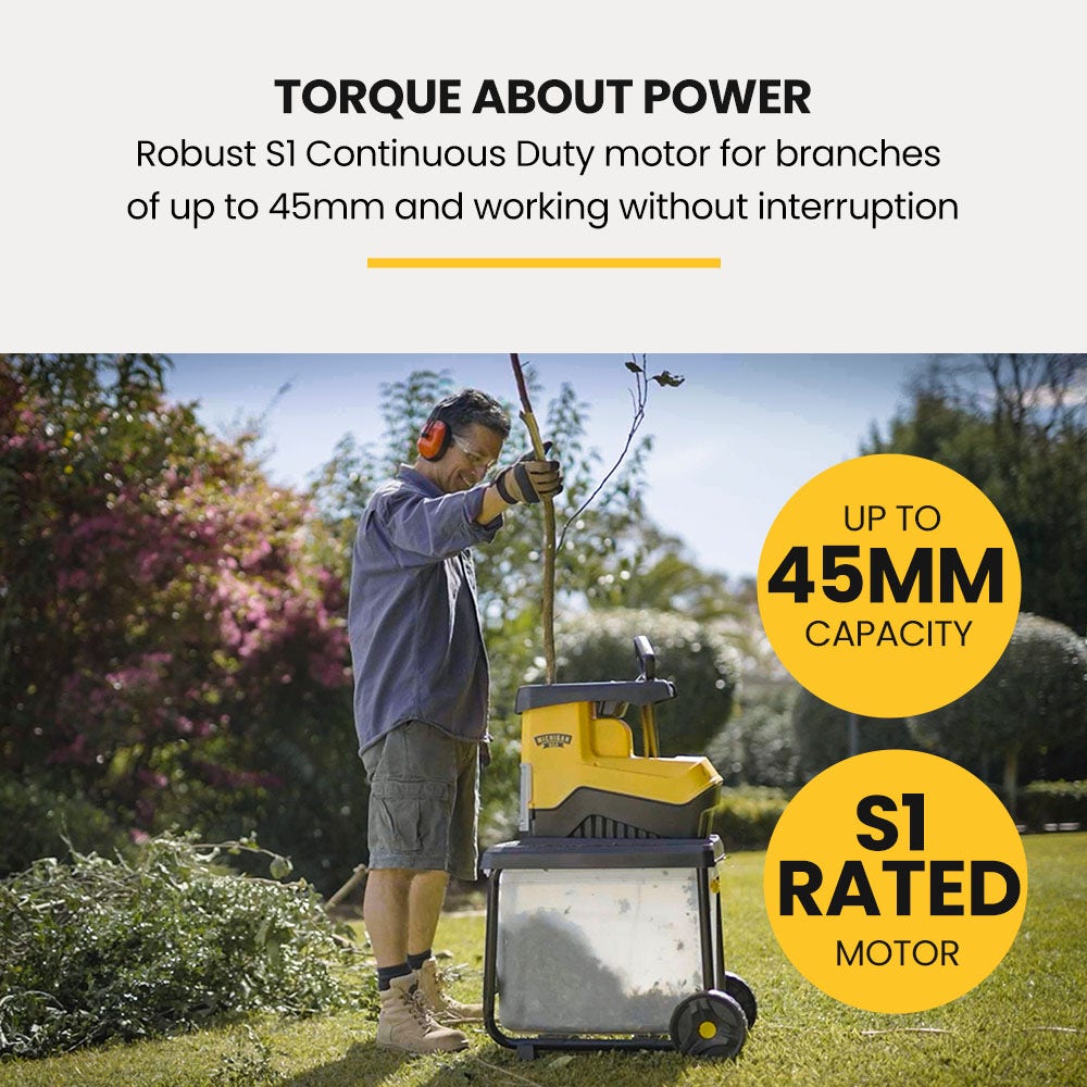MICHIGAN 2400W Electric Mulcher | Crushing Garden Shredder Chipper