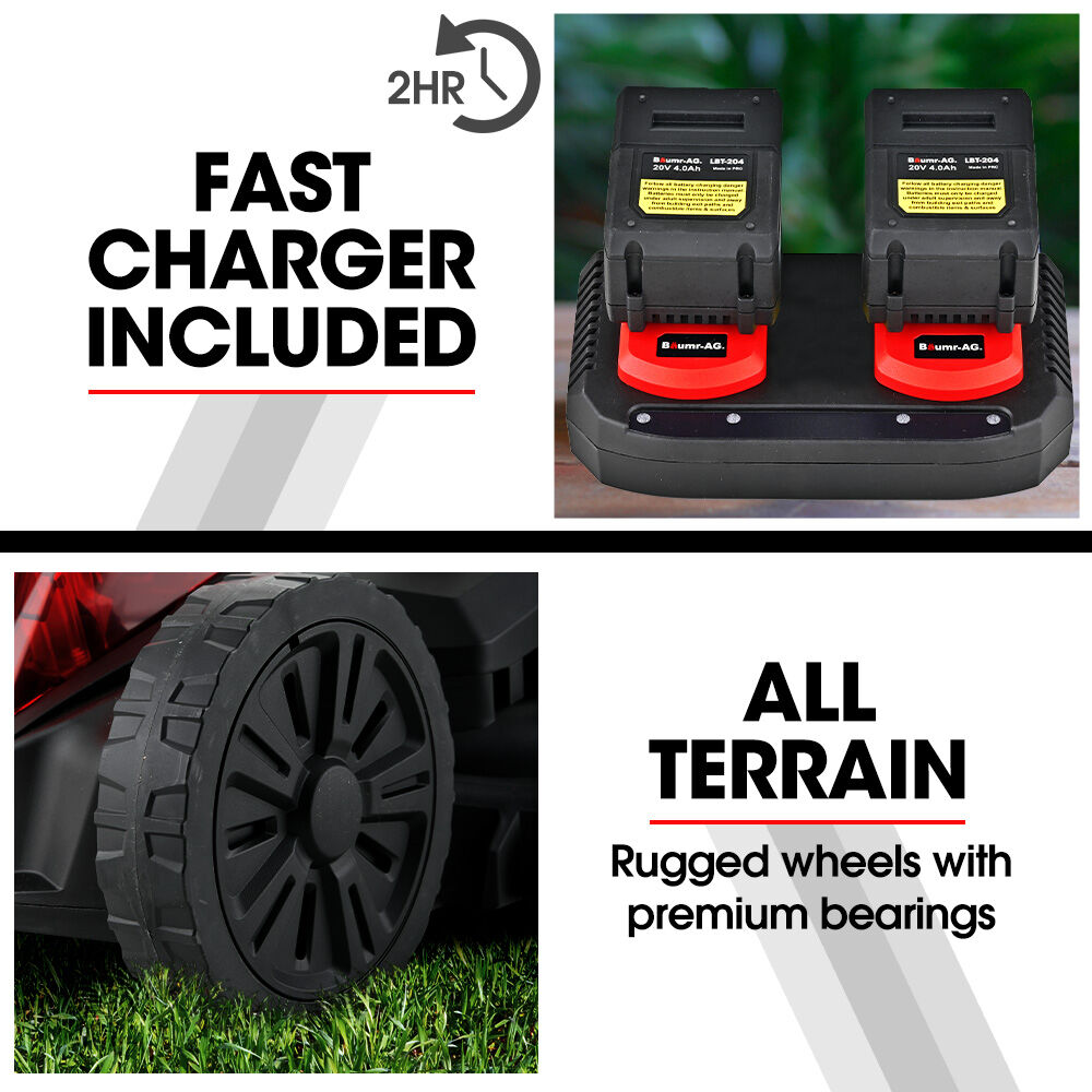 Baumr-AG 520CX 40V SYNC 17" Cordless Lawn Mower Kit | Fast Charger | 2 x 4Ah Batteries | 5 Cutting Heights | Adjustable Handle | Mulching Option