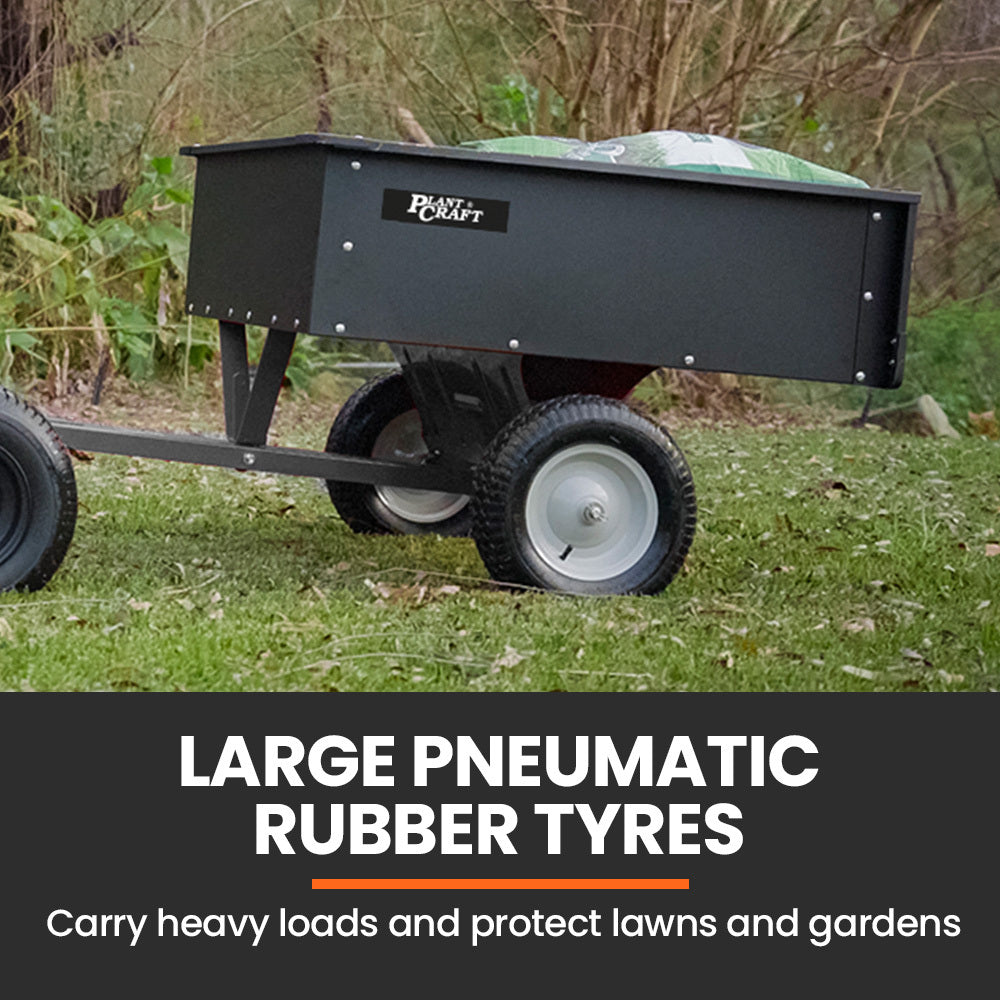 PLANTCRAFT Dump Cart | 270kg Capacity | Metal Frame | Tow Behind Ride-On Mower