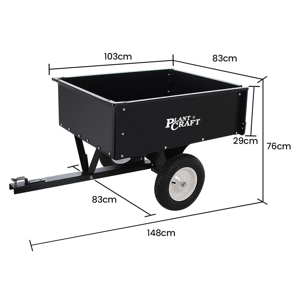 PLANTCRAFT Dump Cart | 270kg Capacity | Metal Frame | Tow Behind Ride-On Mower