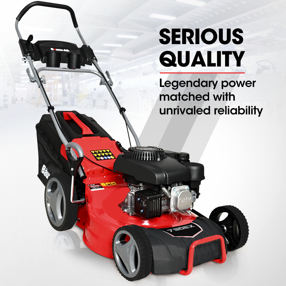Baumr-AG | Lawn Mower | 18” | 150cc | 8 Heights | Steel Deck | Cup Holders | 4-Stroke Petrol | 730EX