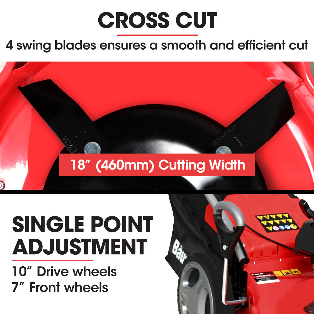 Baumr-AG | Lawn Mower | 18” | 150cc | 8 Heights | Steel Deck | Cup Holders | 4-Stroke Petrol | 730EX
