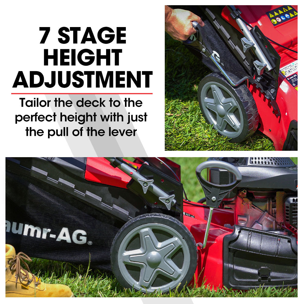 Baumr-AG | Self-Propelled Lawn Mower | 20” | 220cc | 4-in-1 Push Petrol Lawnmower | 4-Stroke